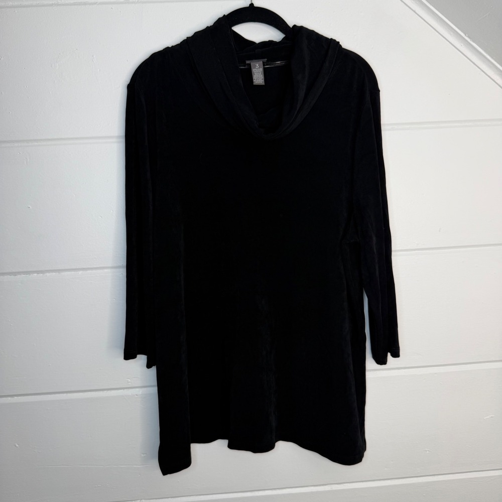 Chicos Travelers Size 3 XL 16‎ Black Cowl Neck 3/4 Sleeve Shirt Top - Picture 10 of 10